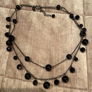 Black Beaded Necklace Double Layer